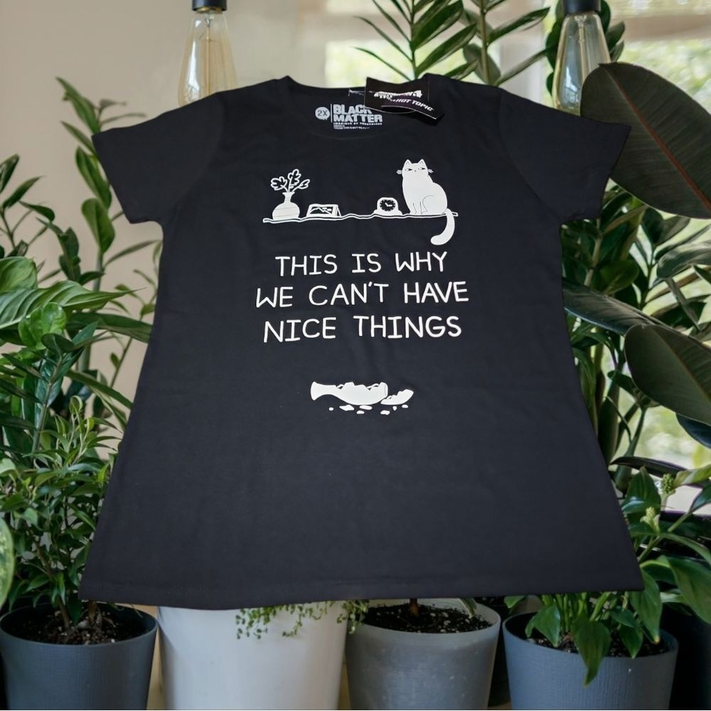 Black Matter T-Shirt Juniors Cat Graphic Nice‎ Things Hot Topic Black 2X*